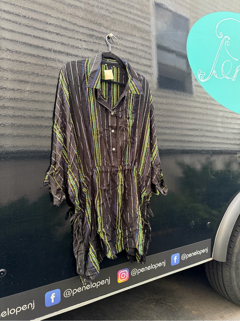 Black and Green Striped Women's Swim Coverup Tunic